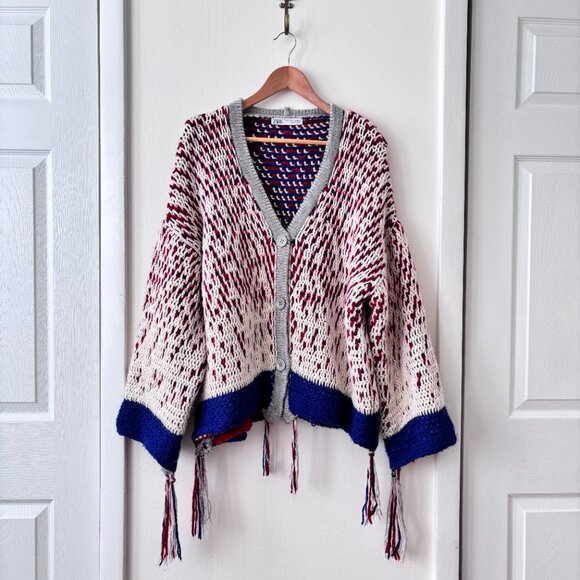 Zara Fringed Knit Wool Blend Cardigan - Picture 6 of 10